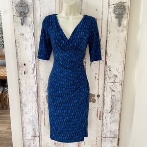 Ralph Lauren Dress Size 2 Woman's Blue Black Sheath Wrap Career Cocktail Party